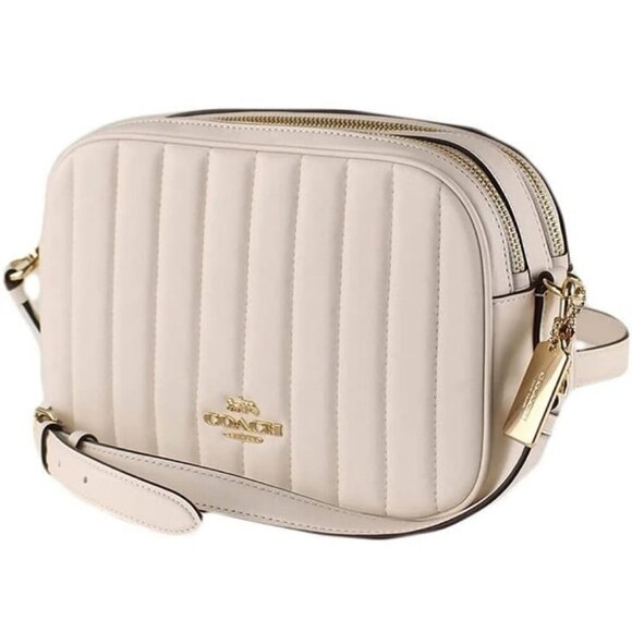 Coach Puffy Linear Quilting Jes Ivory Off White Chalk Leather Crossbody Bag - Picture 1 of 12